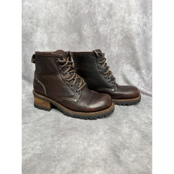 AMERICAN EAGLE PLATFORM CHUNKY HEEL BOOT SHOE 90s Y2K VINTAGE BROWN LEATHER SZ 9 - Picture 1 of 16